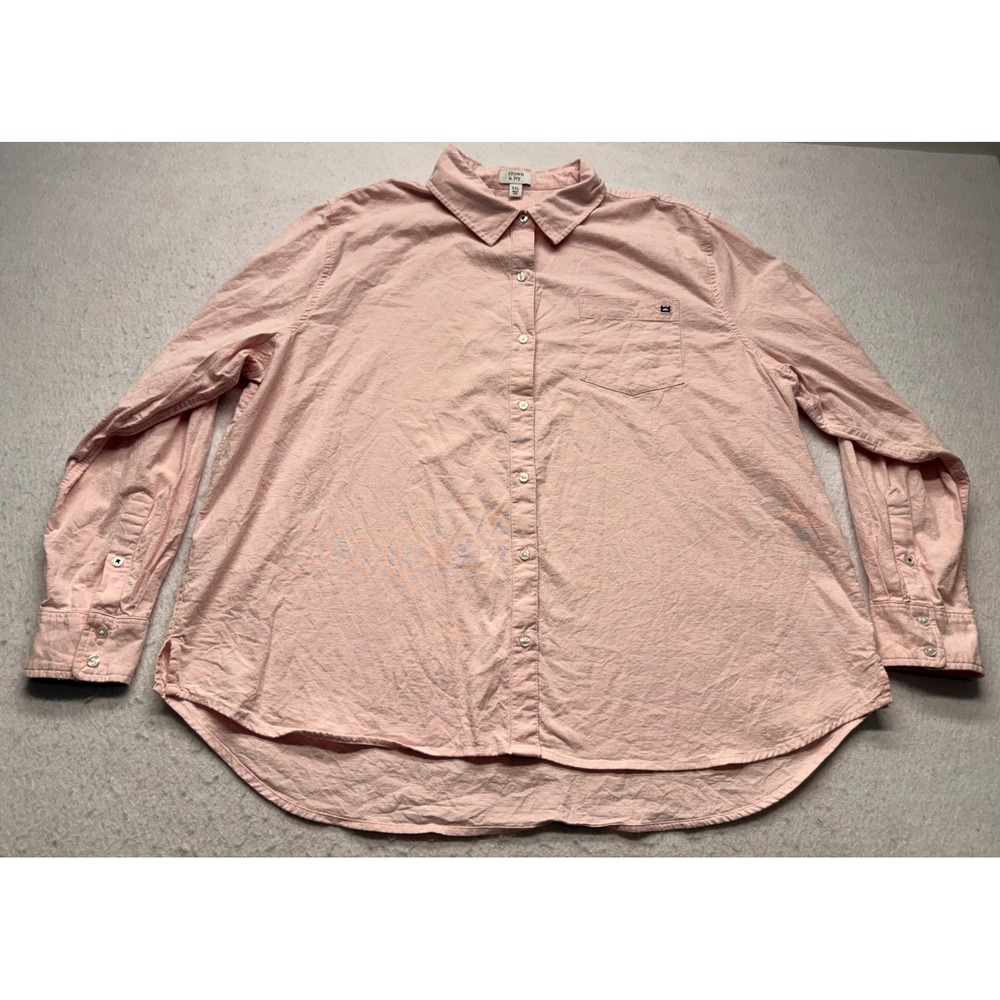 Crown & Ivy Womens XXL Pink Button Down Shirt Long Sleeve Cotton Blend Logo